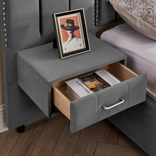 Sooke Velvet Upholstered Platform Bed with Integrated Nightstands