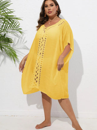 Chastity Crochet Trim V-Neck Beach Cover Up Dress