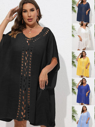 Chastity Crochet Trim V-Neck Beach Cover Up Dress