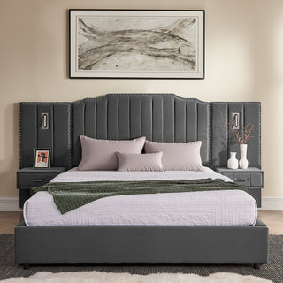 Sooke Velvet Upholstered Platform Bed with Integrated Nightstands