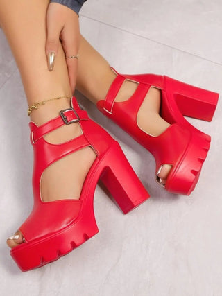 Cutout Block Heels Sandals