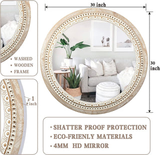 Princeton Distressed Wood Round Wall Mirror