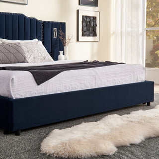 Sooke Velvet Upholstered Platform Bed with Integrated Nightstands