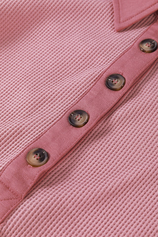 Waffle Knit Collared Half Button Top