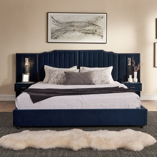 Sooke Velvet Upholstered Platform Bed with Integrated Nightstands