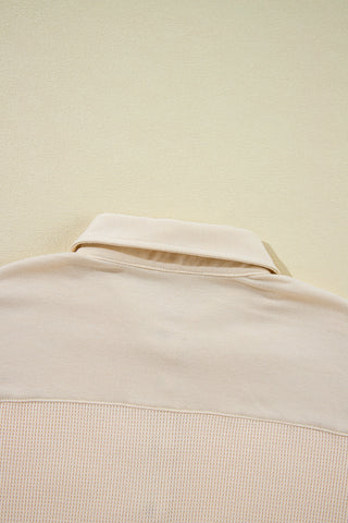 Waffle Knit Collared Half Button Top
