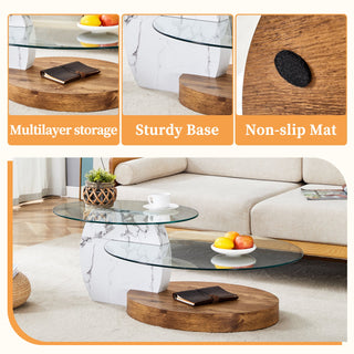 Marble & Wood Double Layer Coffee Table