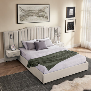 Sooke Velvet Upholstered Platform Bed with Integrated Nightstands
