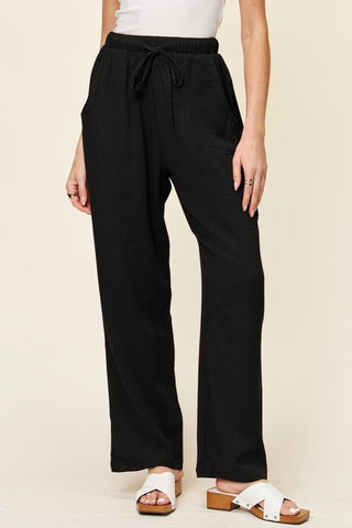 Double Take Texture Drawstring Straight Leg Pants