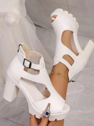 Cutout Block Heels Sandals