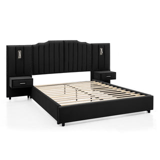 Sooke Velvet Upholstered Platform Bed with Integrated Nightstands