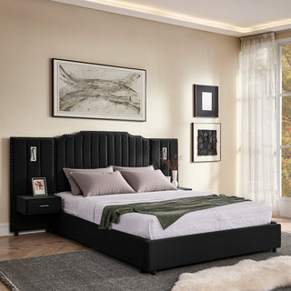 Sooke Velvet Upholstered Platform Bed with Integrated Nightstands