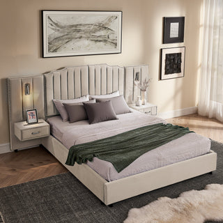 Sooke Velvet Upholstered Platform Bed with Integrated Nightstands