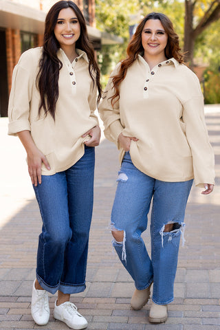 Waffle Knit Collared Half Button Top