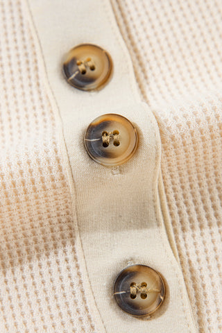 Waffle Knit Collared Half Button Top