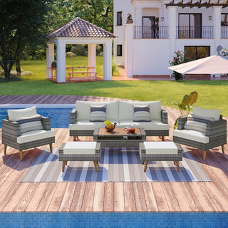 6-Pieces All Weather Outdoor Wicker Sofa Set
