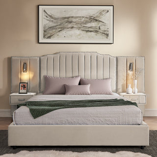 Sooke Velvet Upholstered Platform Bed with Integrated Nightstands