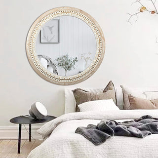 Princeton Distressed Wood Round Wall Mirror