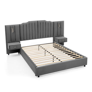 Sooke Velvet Upholstered Platform Bed with Integrated Nightstands