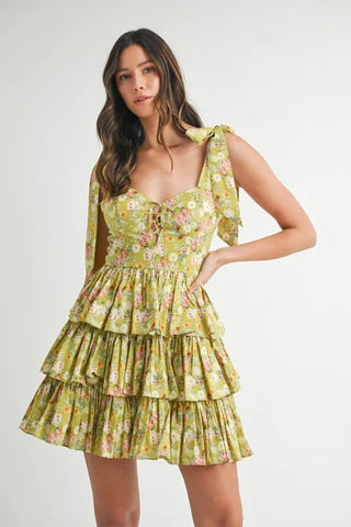 Grove Shoulder Tie Layered Mini Dress