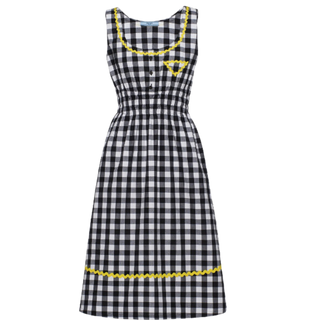 Prada 2023 Gingham Midi Logo Dress