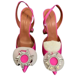 Amina Muaddi Begum Crystal-Embellished Buckle Satin Pumps