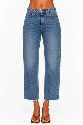Topshop Straight Leg Raw Hem Jeans