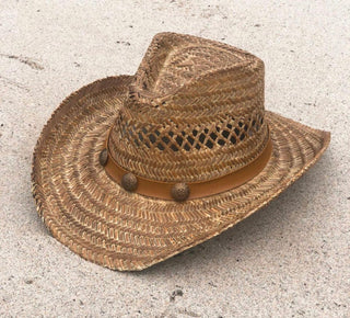 Sierra Faux Leather Trim Natural Stain Cowboy Hat