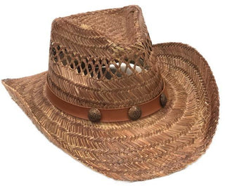 Sierra Faux Leather Trim Natural Stain Cowboy Hat