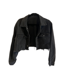 Load image into Gallery viewer, Distressed Cropped Denim Jacket
