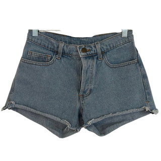 American Apparel Mid Rise Denim Raw Hem Shorts