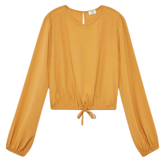 Aritzia Wilfred Eleonora Mustard Long Sleeve Cropped Blouse