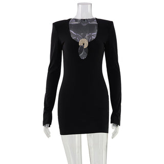 Cambie Cutout Long-Sleeve Mini Dress in Black – view 3