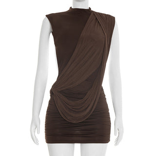 Icon Asymmetric Ribbon Drape Dress
