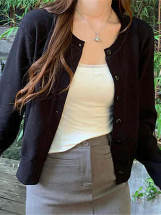 Long Sleeve O-Neck Button-Down Cardigan