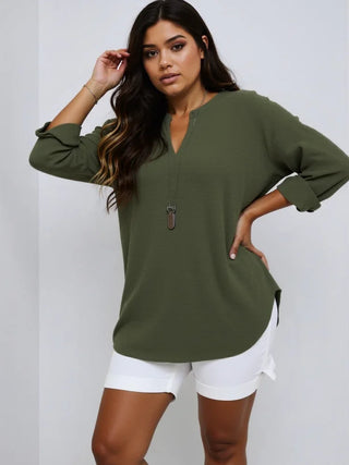 Relaxed Stand Collar Long Sleeve Top