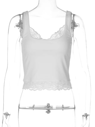 Square Neck Backless Lace Ruffle Tank Top
