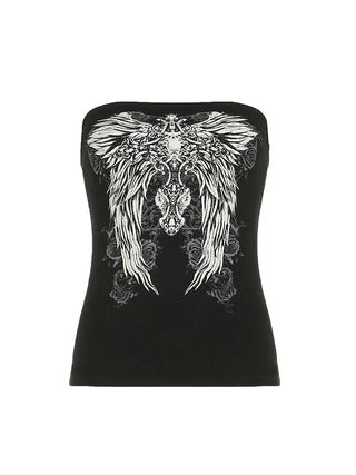 Gothic Print Strapless Tube Crop Top