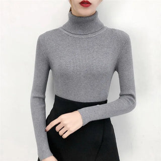 Women Sweater Pullover Winter Knitted Turtleneck Long Sleeve Slim