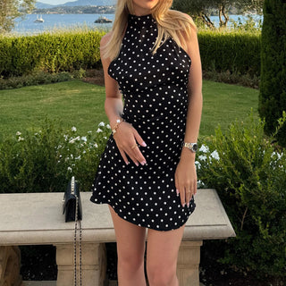 Polka Dot Print Halter Dress