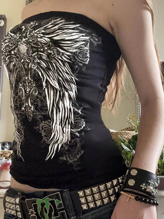 Gothic Print Strapless Tube Crop Top