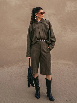 Suede Lapel Jacket & Pant Set