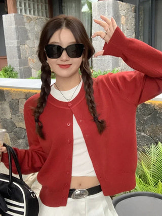 Long Sleeve O-Neck Button-Down Cardigan