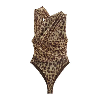 Leopard Print Mesh Sleeveless Bodysuit