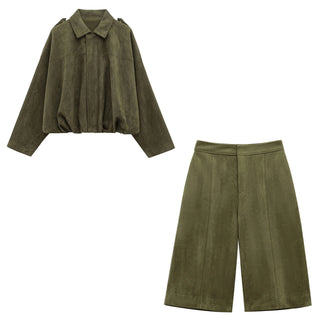 Suede Lapel Jacket & Pant Set