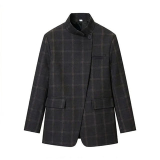 Plaid Stand Collar Blazer Coat