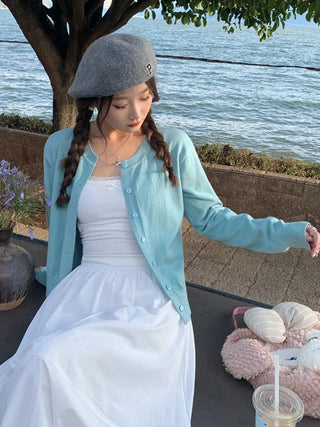 Long Sleeve O-Neck Button-Down Cardigan