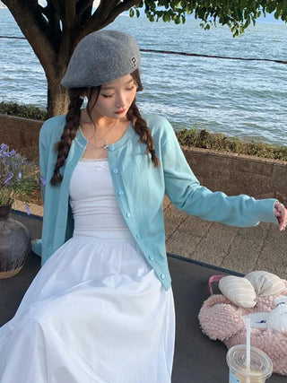 Long Sleeve O-Neck Button-Down Cardigan