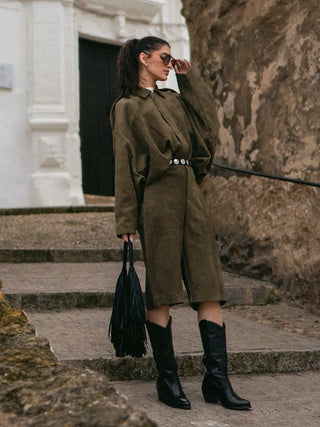 Suede Lapel Jacket & Pant Set