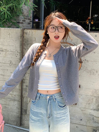 Long Sleeve O-Neck Button-Down Cardigan